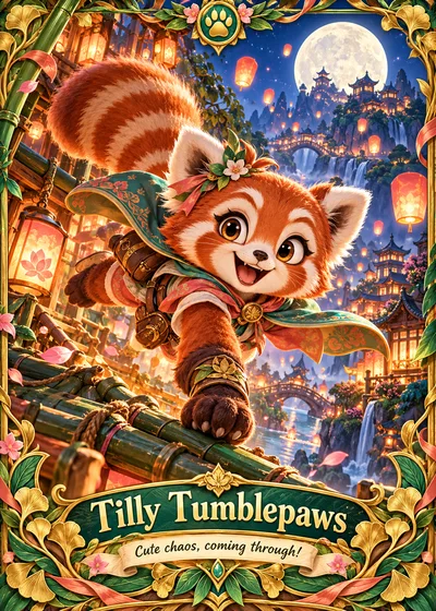 Tilly Tumblepaws at a moonlit lantern festival